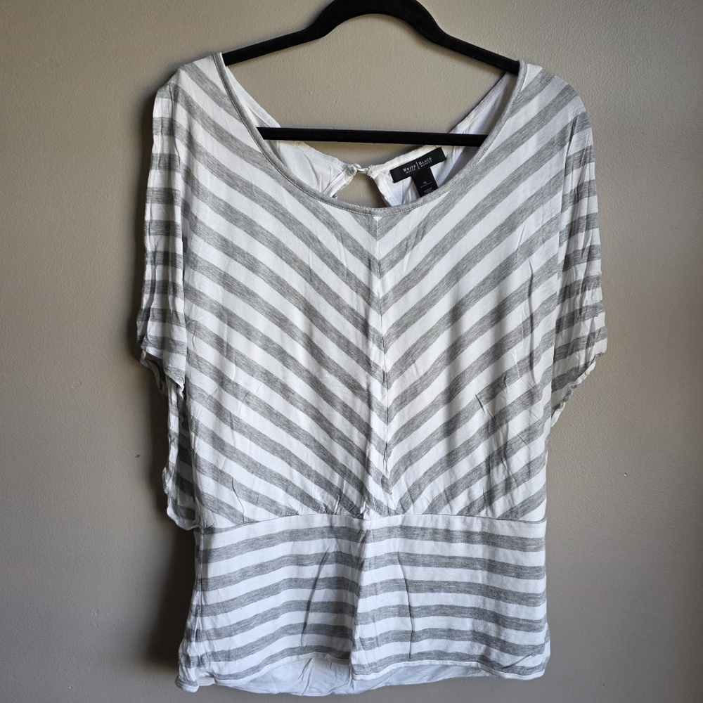 White House Black Market Dolman Gray And White Chevron Striped Shirt Flowy XL